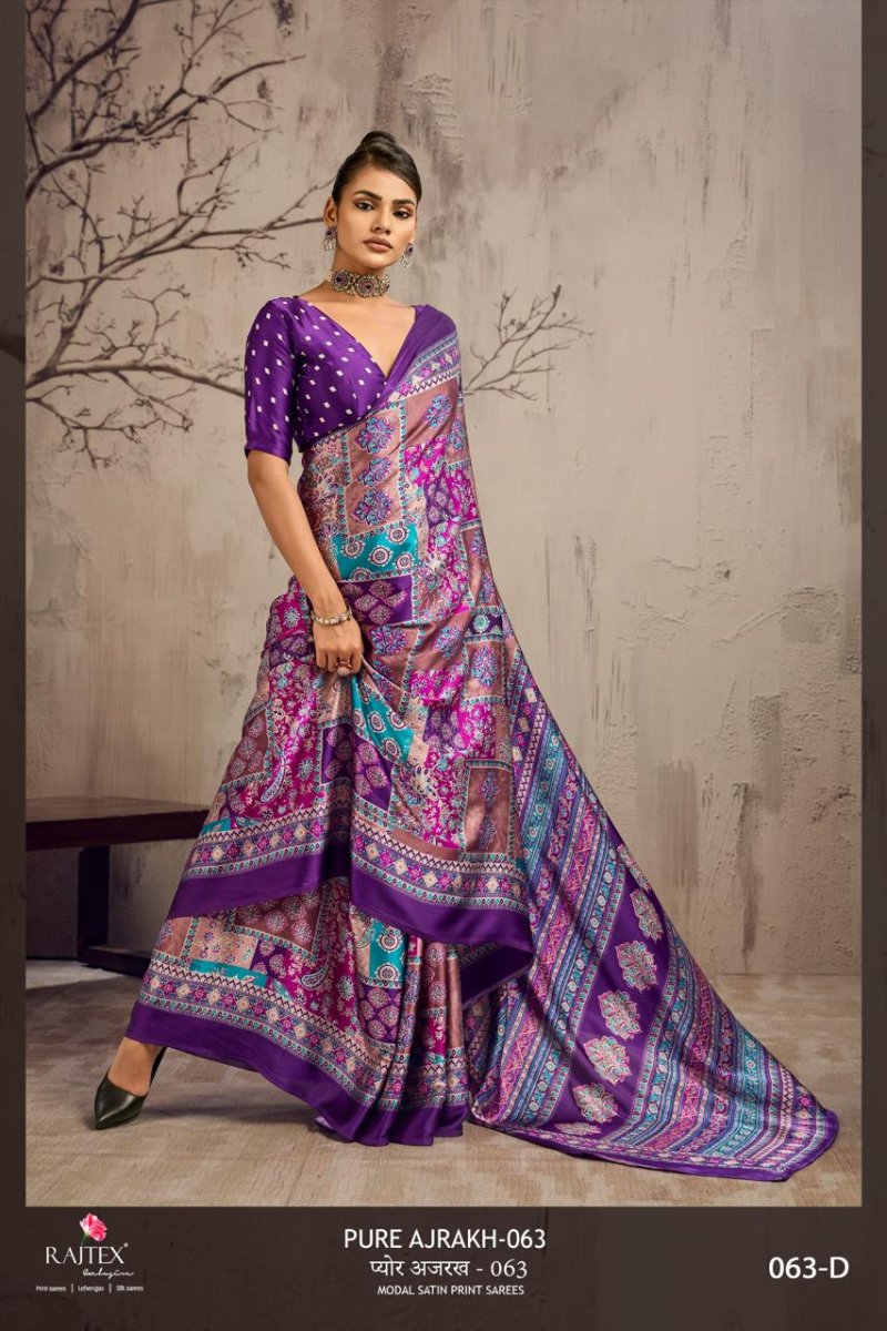 Pure Ajrakh 063 By Rajtex Modal Satin Ajrakh Print Saree